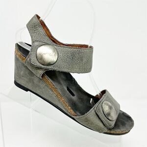Taos Women's Gray Leather Wedge Slingback Sandals Size 39 (US 8-8.5) Open Toe